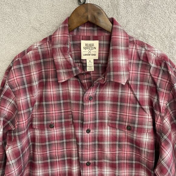 Blake Shelton Lands' End Men's Plaid Button-Up Shirt Long Sleeve Red & Black - Picture 5 of 6